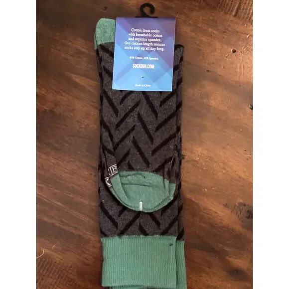 Sock Bin Mens Chevron Cotton Dress Socks Gray Teal Herringbone Pattern - Picture 2 of 2